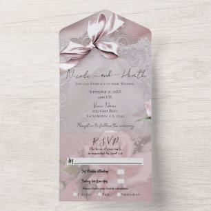 Blush Rosa Satinbåge & Ros Romantiskt Bröllopsfoto