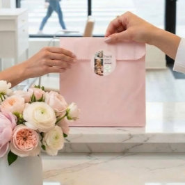 Blush Rosa Script Logotyp 3 Foto Ögonfrans Teknik  Runt Klistermärke