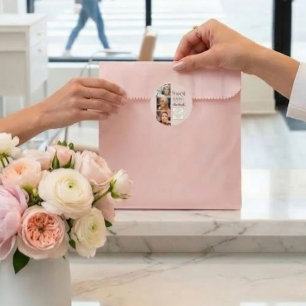 Blush Rosa Script Logotyp 3 Foto Ögonfrans Teknik Runt Klistermärke