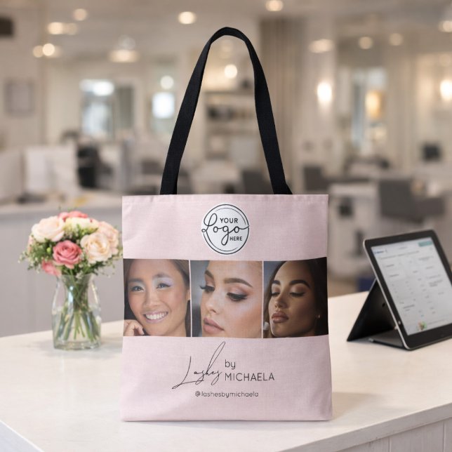 Blush Rosa Script Logotyp Foto Ögonfransstudio  Tygkasse (Skapare uppladdad)