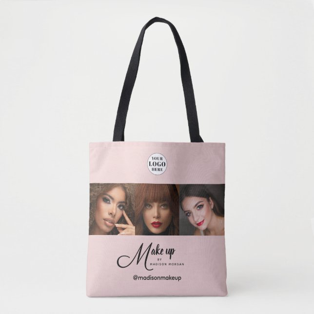 Blush Rosa Script Logotyp Foto Sminkstudio Tygkasse (Framsida)