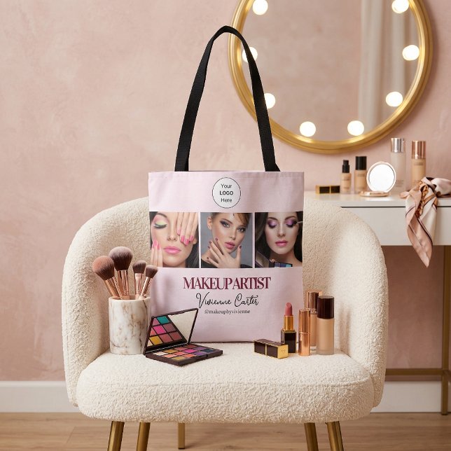 Blush Rosa Script Logotyp Foto Sminkstudio Tygkasse (Blush Pink Script Logo Photo Makeup Studio Tote Bag)