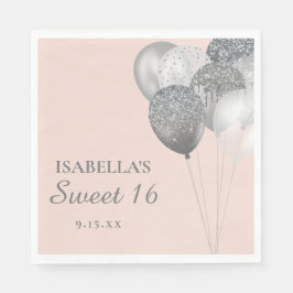 Blush Rosa Silver Glitter Ballonger Sweet 16  Pappersservett