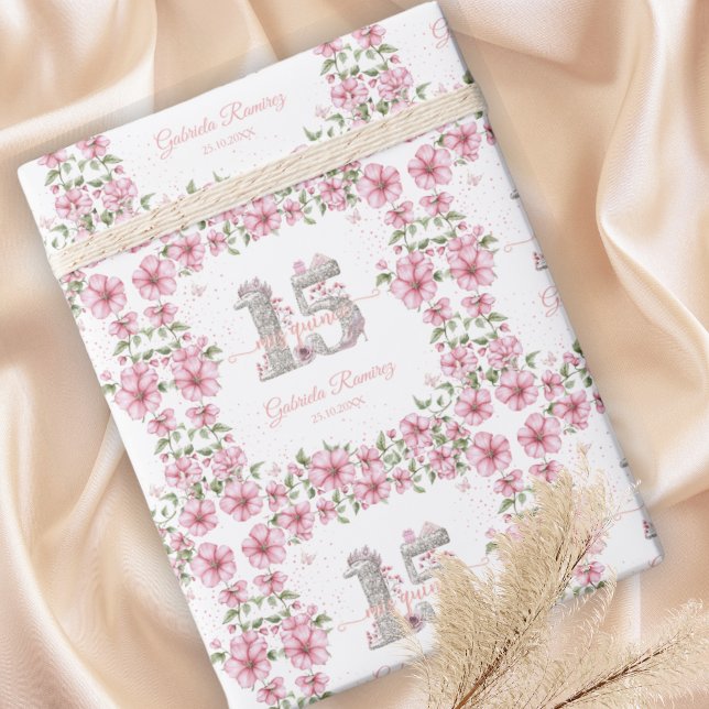 Blush Rosa Silver Mis Quince Quinceañera  Presentpapper (Skapare uppladdad)