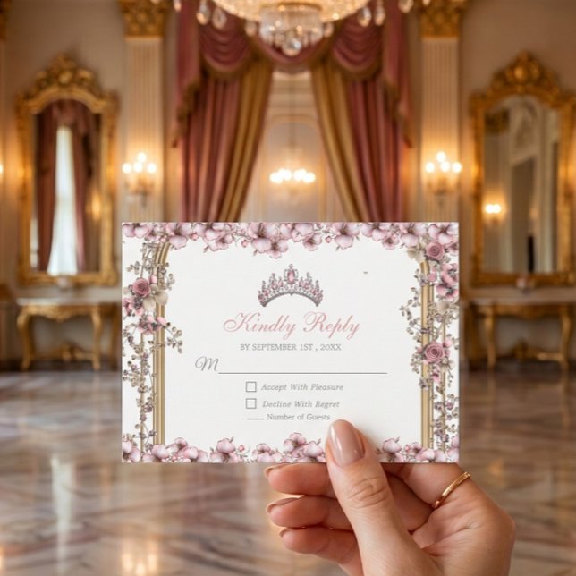 Blush Rosa Silver Tiara Blommig Quinceañera OSA Kort (Skapare uppladdad)
