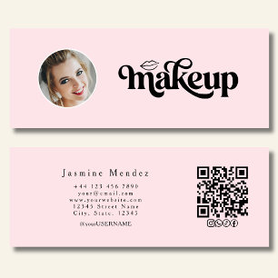 Blush Rosa Skönhet Professionell MUA Foto Qr Socia Mini Visitkort