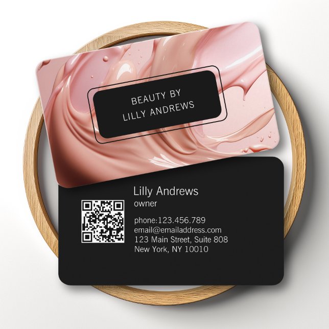Blush Rosa Skönhetssalong QR-kod Visitkort (Blush Pink Beauty Salon QR Code Business Card)