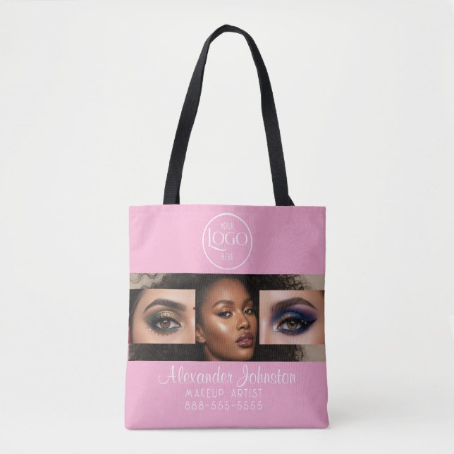Blush Rosa Skrift Logotyp Foto Sminkstudio Tygkasse (Framsida)