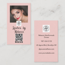 Blush Rosa Skrift Logotyp QR-kod Foto Ögonfransar Visitkort