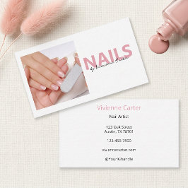 Blush Rosa Skript Foto Nagelkonstnär Salong Visitkort