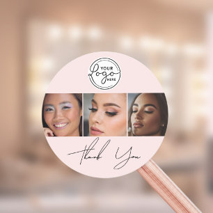 Blush Rosa Skript Logotyp Foto Ögonfransar Tack  Runt Klistermärke