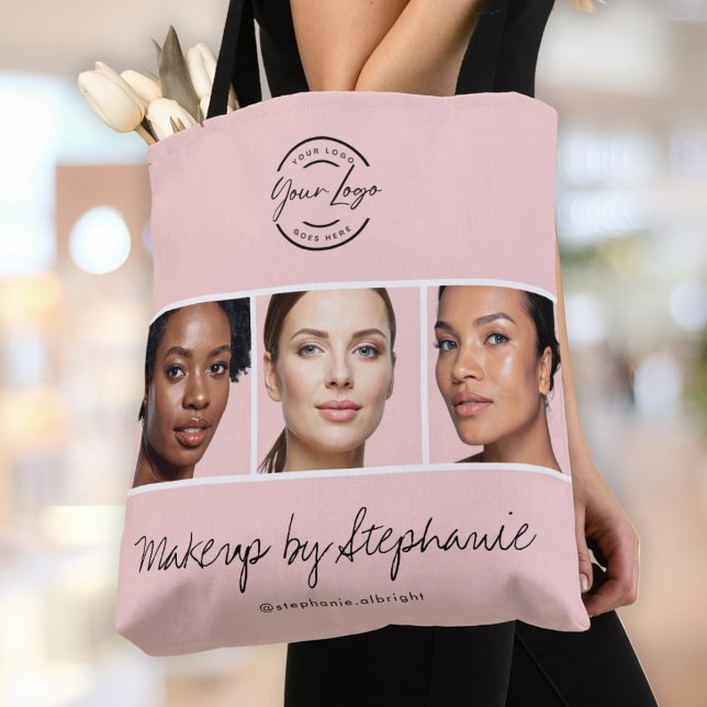 Blush Rosa Skript Logotyp Foto Sminkstudio Tygkasse (Skapare uppladdad)
