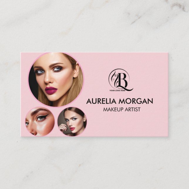 Blush Rosa Skript Socialt Ikon QR-kod 3 Foto  Visitkort (Framsida)