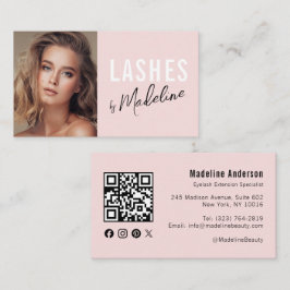 Blush Rosa Skript Socialt Ikon QR-kod Foto Ögonfra Visitkort