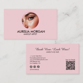 Blush Rosa Skript Socialt Ikon QR-kod Foto  Visitkort