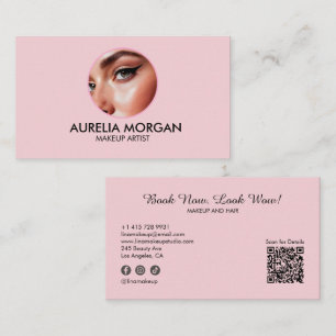 Blush Rosa Skript Socialt Ikon QR-kod Foto Visitkort