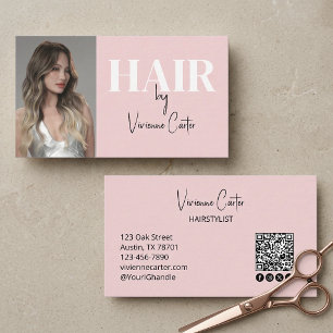 Blush Rosa Skript Socialt Ikon QR-kod Frisör Visitkort