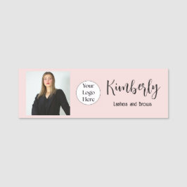 Blush Rosa Skriptlogotyp Foto Lash Artist Namnbricka