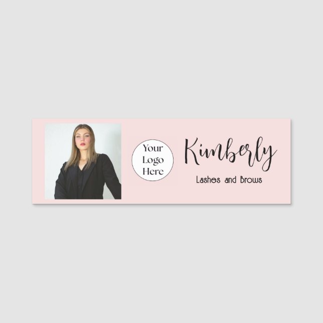 Blush Rosa Skriptlogotyp Foto Lash Artist Namnbricka (Framsida)