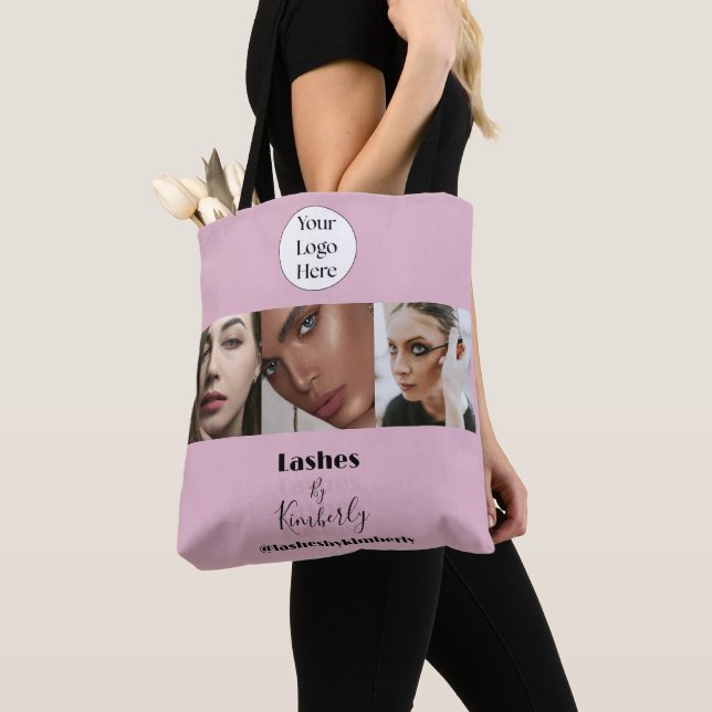 Blush Rosa Skriptlogotyp Foto Lash Studio Tygkasse (Närbild)