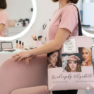 Blush Rosa Skriptlogotyp Foto Makeup Studio Tygkasse
