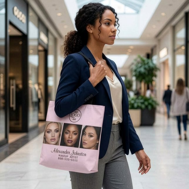Blush Rosa Skriptlogotyp Foto Makeup Studio Tygkasse (Blush Pink Script Logo Photo Makup Studio Tote Bag)