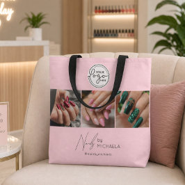 Blush Rosa Skriptlogotyp Foto Nagelstudio  Tygkasse