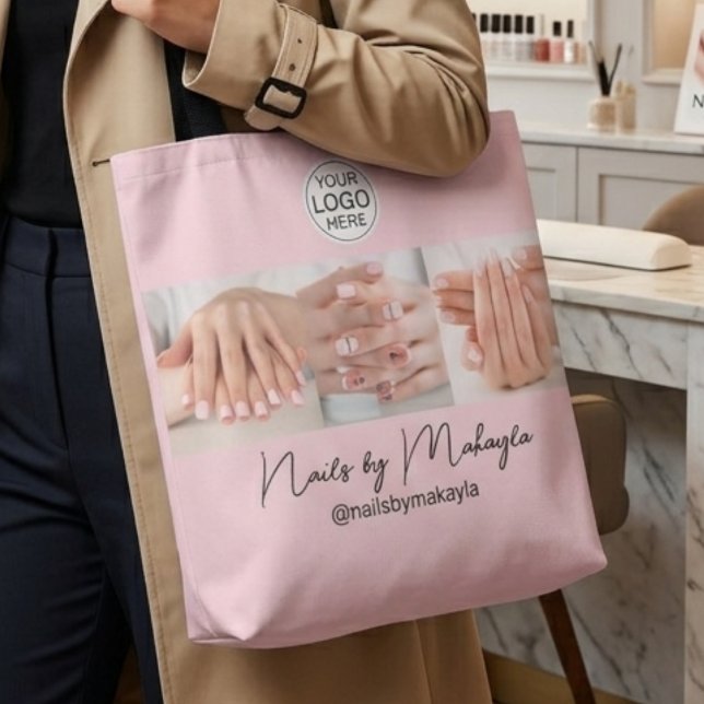 Blush Rosa Skriptlogotyp Foto Nagelstudio Tygkasse (Skapare uppladdad)