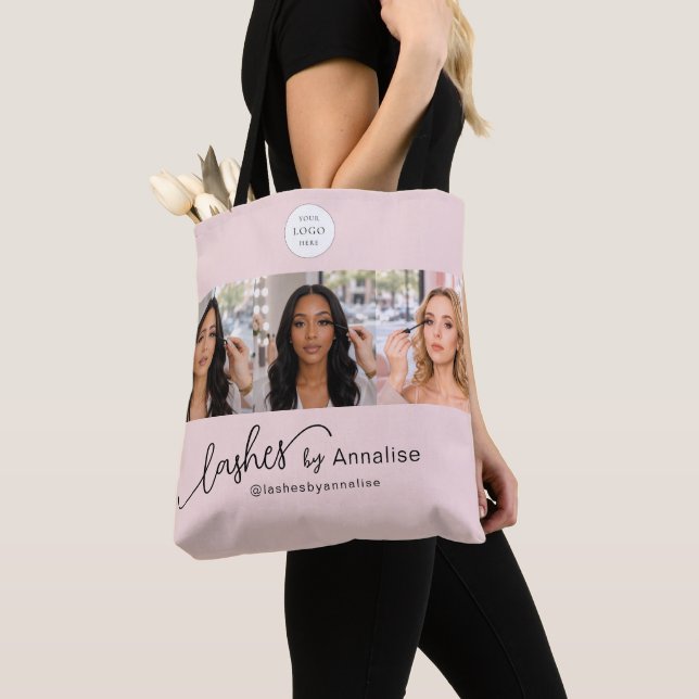 Blush Rosa Skriptlogotyp Foto Ögonfransstylist Stu Tygkasse (Närbild)