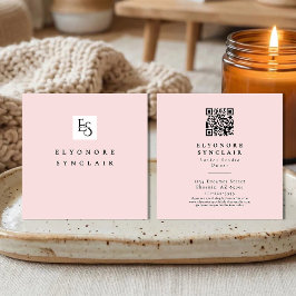 Blush Rosa Skriptlogotyp QR-kod Fransar Fyrkantigt Visitkort