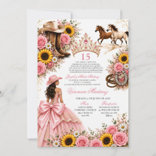 Blush Rosa Solros Ros Vaquera Quinceañera Inbjudningar