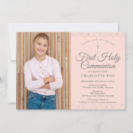 Blush Rosa Stjärnstoft Första Kommunion Foto Inbjudningar