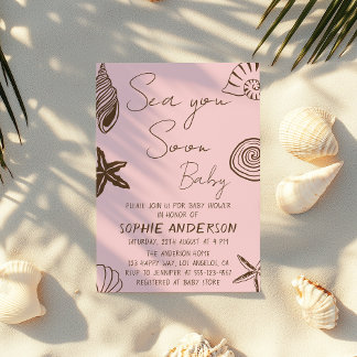 Blush Rosa Strand Havet Ser Dig Snart Baby Shower Inbjudningar