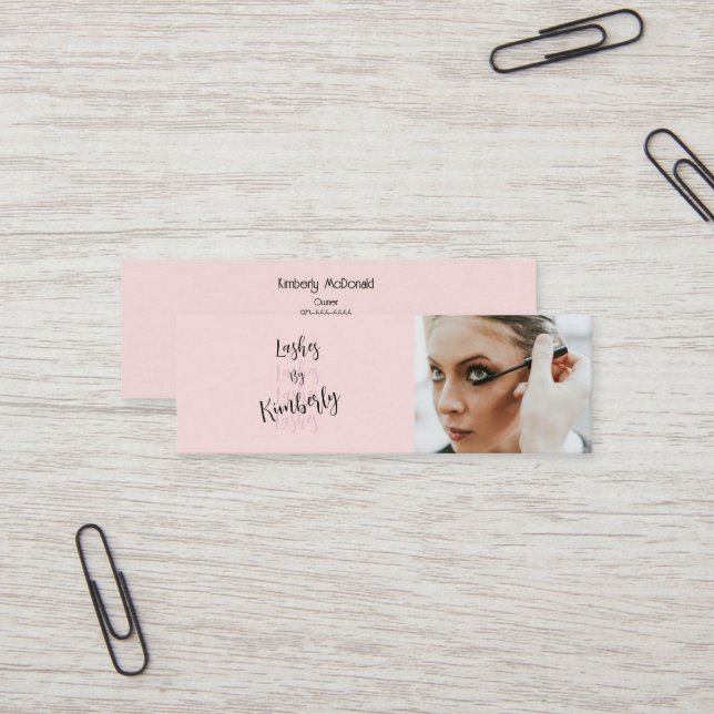 Blush Rosa Svart Script Foto Lash Studio Mini Visitkort (Fram/Back In Situ)