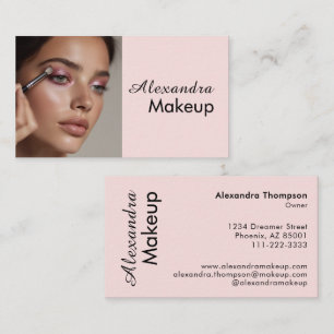 Blush Rosa Svart Script Foto Makeup Visitkort