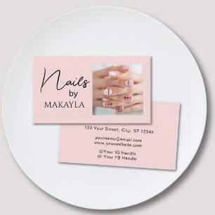 Blush Rosa Svart Script Foto Nagelkonstnär Visitkort