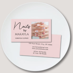 Blush Rosa Svart Script Foto Nagelkonstnär Visitkort