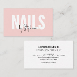 Blush Rosa Svart Script Foto Nagelkonstnär Visitkort