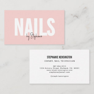 Blush Rosa Svart Script Foto Nagelkonstsalong Visitkort