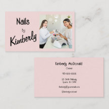 Blush Rosa Svart Script Foto Naglar Företagskort