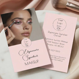 Blush Rosa Svart Script Foto Smink Visitkort