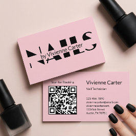 Blush Rosa Svart Script Nagelkonstnär Visitkort