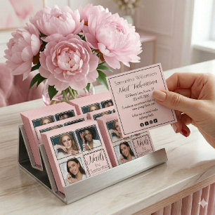 Blush Rosa Svart Skript 3 Foto Nageltekniker Fyrkantigt Visitkort