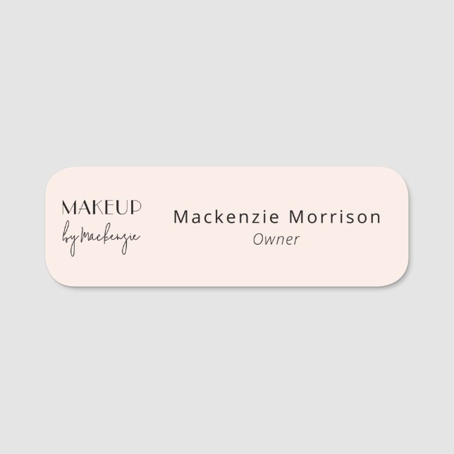 Blush Rosa Svart Smink Salong Namnbricka (Framsida)