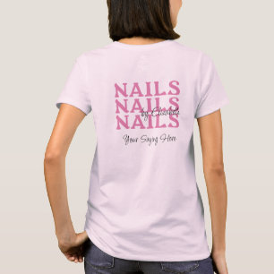 Blush Rosa Svart Typografi Nagelsalong Personal T- T Shirt