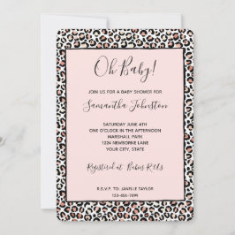 Blush Rosa Svart Vit Leopardtryck Inbjudan