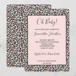 Blush Rosa Svart Vit Leopardtryck Inbjudan