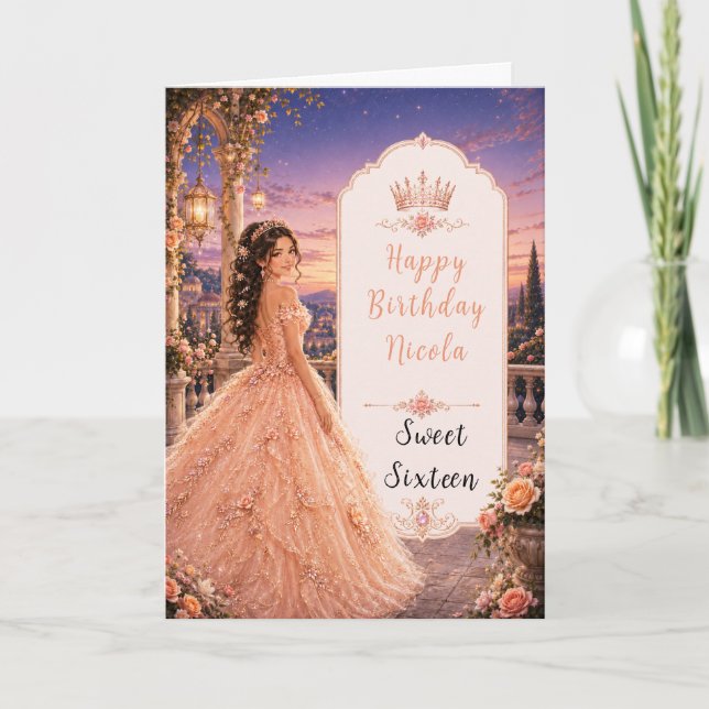 Blush Rosa Sweet 16 Prinsess Trädgård Kort (Framsida)