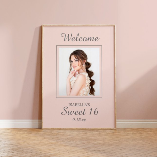 Blush Rosa Sweet 16 Välkomst Namn Foto  Poster (Skapare uppladdad)