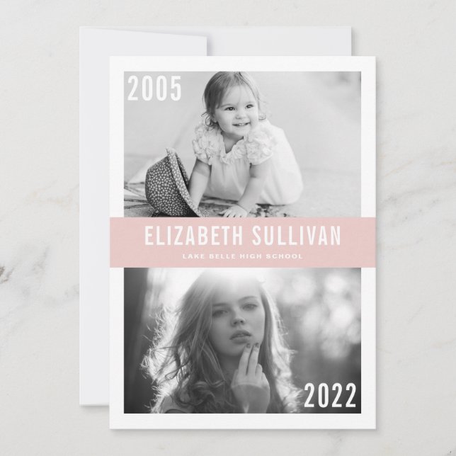 Blush Rosa Then and Now Klass 2022 Examen Meddelande (Framsida)
